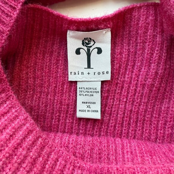 Rain + Rose Pink Knit Sweater w/ Balloon Sleeves & Back Tie Detail Womens Sz XL - Picture 7 of 7